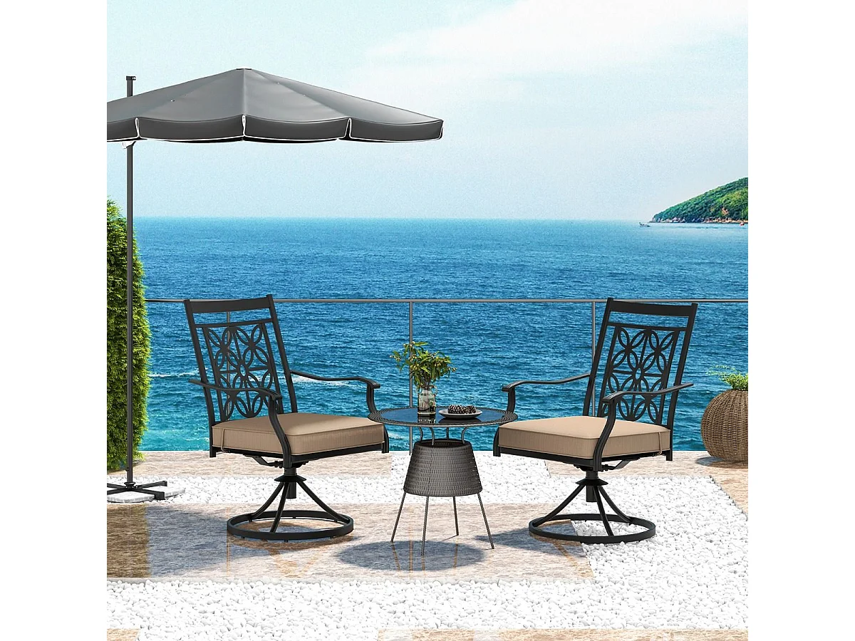 Lot de 2 Chaises de Jardin avec Coussin Amovible, Chaises Pivotantes à 360° avec Cadre en Métal, Dossier à Motif Fleuri, Charge 150 KG (Style 1)