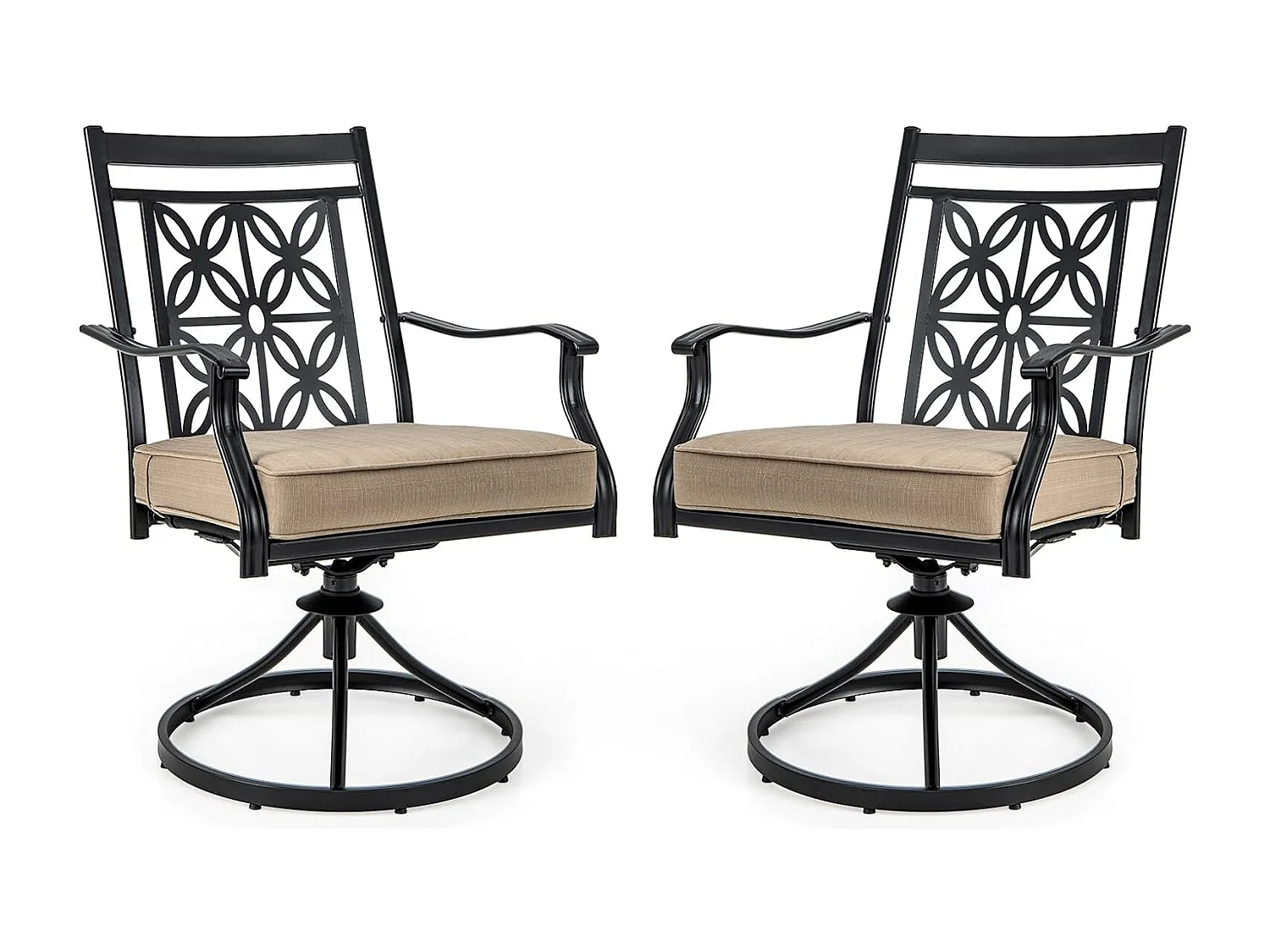Lot de 2 Chaises de Jardin avec Coussin Amovible, Chaises Pivotantes à 360° avec Cadre en Métal, Dossier à Motif Fleuri, Charge 150 KG (Style 1)