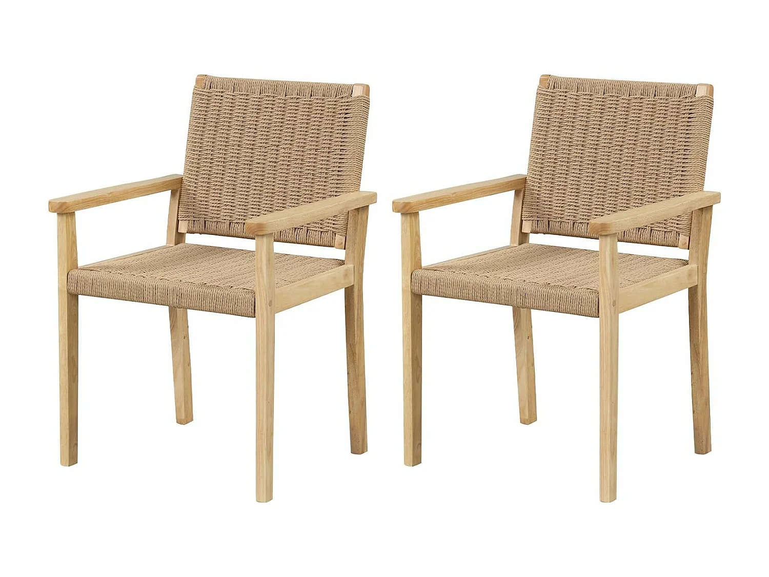 Ensemble de 2 Chaises de Jardin avec Cadre en Bois Massif, Chaises de Salle à Manger pour Patio avec Siège en Corde Tressée, Chaises d'Extérieur