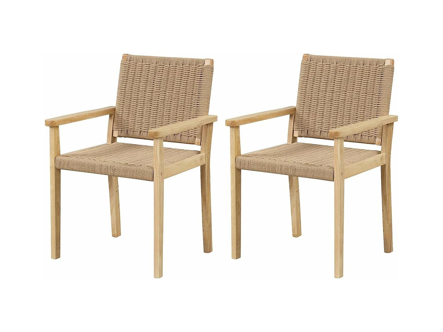 Ensemble de 2 Chaises de Jardin avec Cadre en Bois Massif, Chaises de Salle à Manger pour Patio avec Siège en Corde Tressée, Chaises d'Extérieur