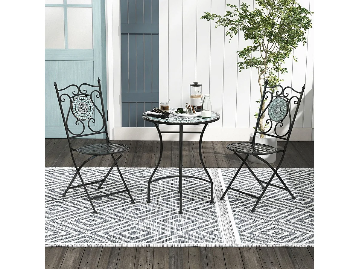 Lot de 2 Chaises de Jardin en Mosaïque Cadre en Métal, Chaises de Bistro Pliante avec Dossier Décoratif Charge 150 kg, Style Rétro de Jardin pour Terrasse Balcon