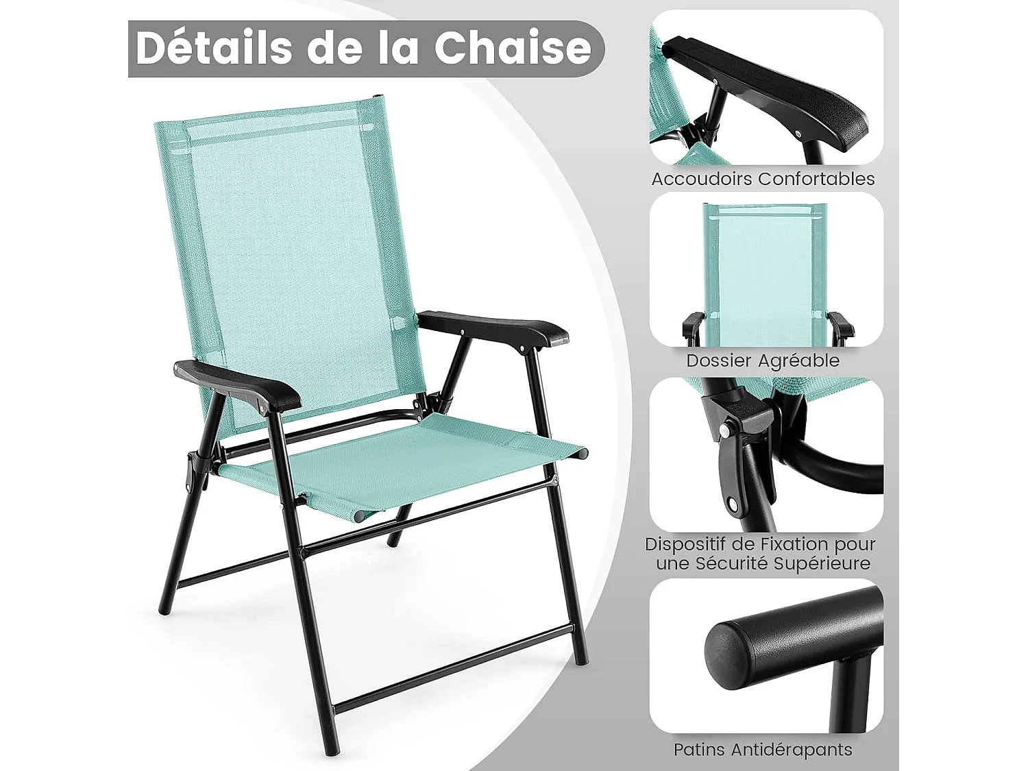 Lot de 2 Chaises de Jardin Pliables en Textilène Respirant Chaises de CamBoisg avec Verrou de sécurité et Dossier Haut Vert