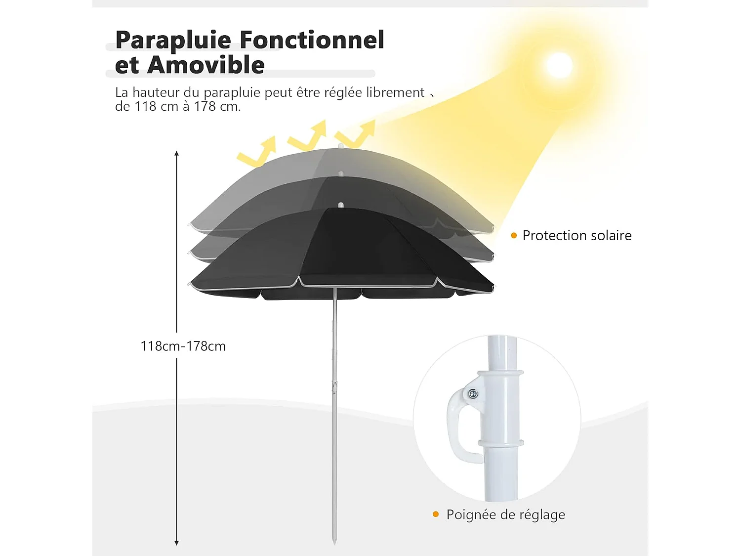 Chaise de Camping Pliante, Fauteuil de Jardin 2 Places avec Glacière, Porte-gobelet, Parasol, Sac,152x52x85CM, Charge Max 113 KG, pour Randonnée, Plage, Pêche (Noir)