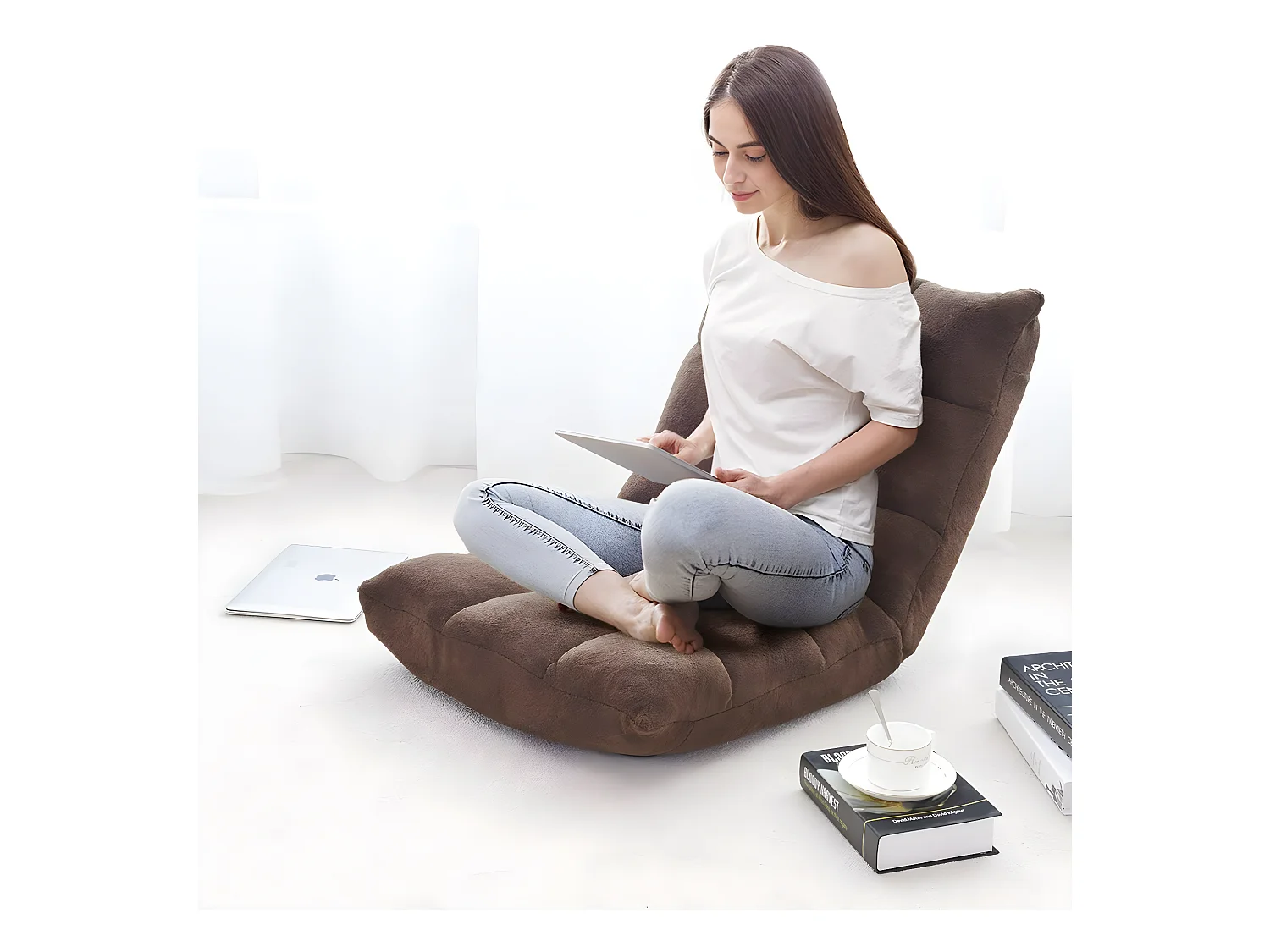 Canapé Paresseux Tatami Pliable Chaise de Plancher Coussin de Chaise de Lit Siège de Sol pour Maison, Bureau 105x56x15 CM(Gris/Café/Noir)