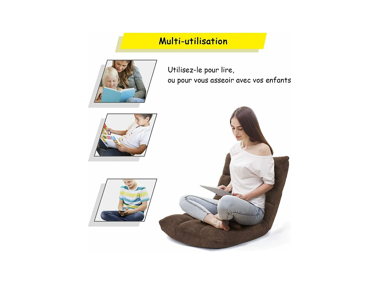 Canapé Paresseux Tatami Pliable Chaise de Plancher Coussin de Chaise de Lit Siège de Sol pour Maison, Bureau 105x56x15 CM(Gris/Café/Noir)