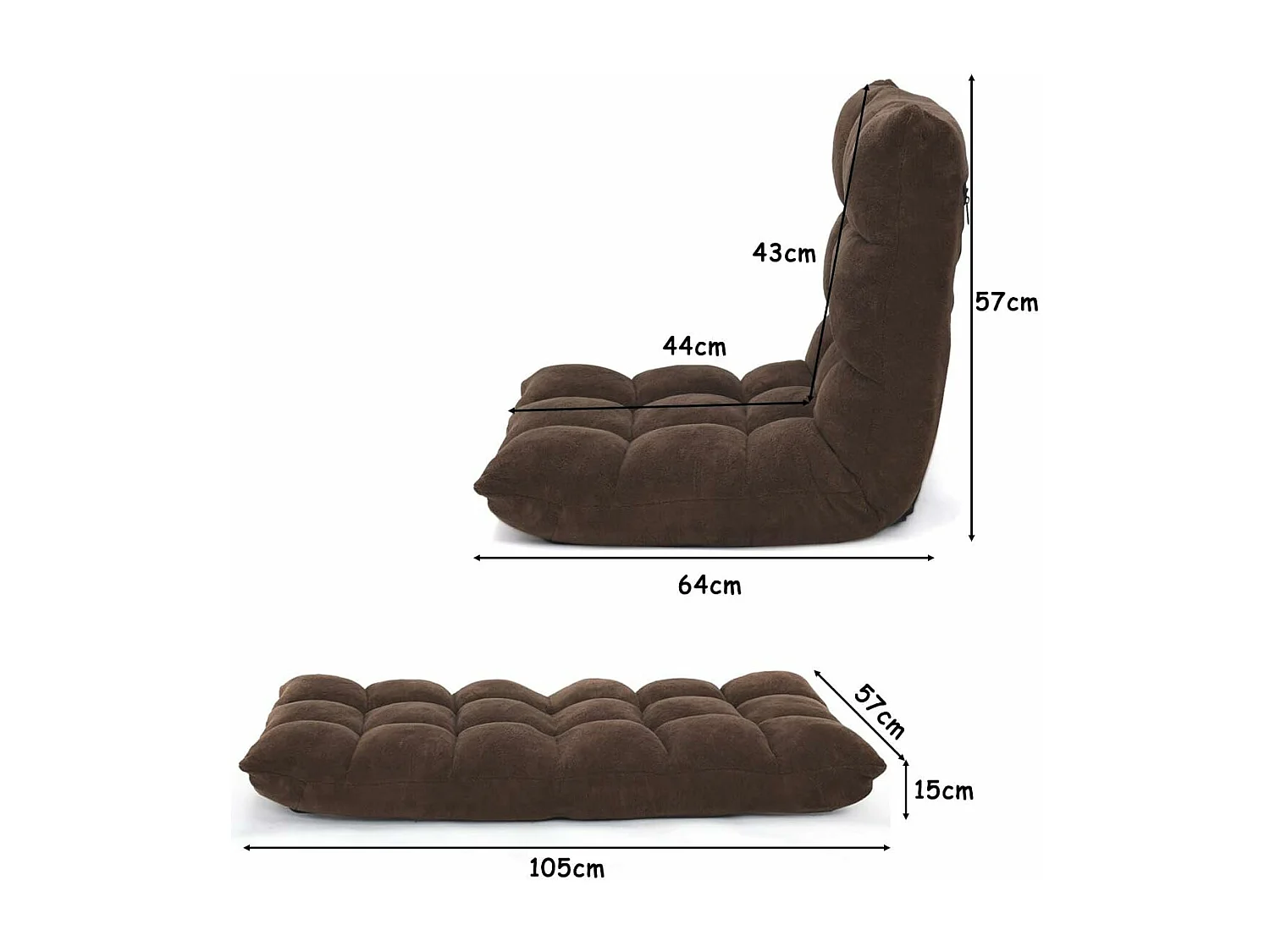 Canapé Paresseux Tatami Pliable Chaise de Plancher Coussin de Chaise de Lit Siège de Sol pour Maison, Bureau 105x56x15 CM(Gris/Café/Noir)