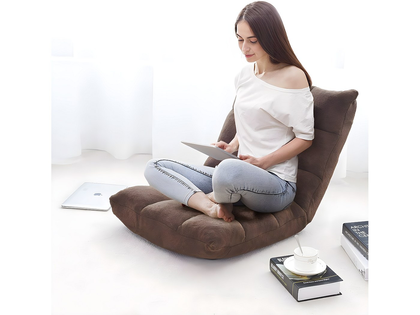 Fauteuil Tatami Pliable Yaheetech - Dossier Multiposition 90° à 180° - Gris