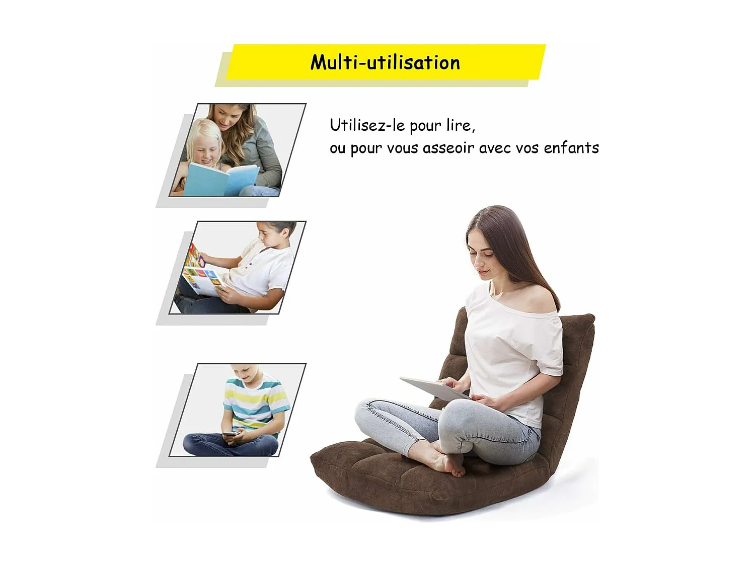 Canapé Paresseux Tatami Pliable Chaise de Plancher Coussin de Chaise de Lit Siège de Sol pour Maison, Bureau 105x56x15 CM(Gris/Café/Noir)