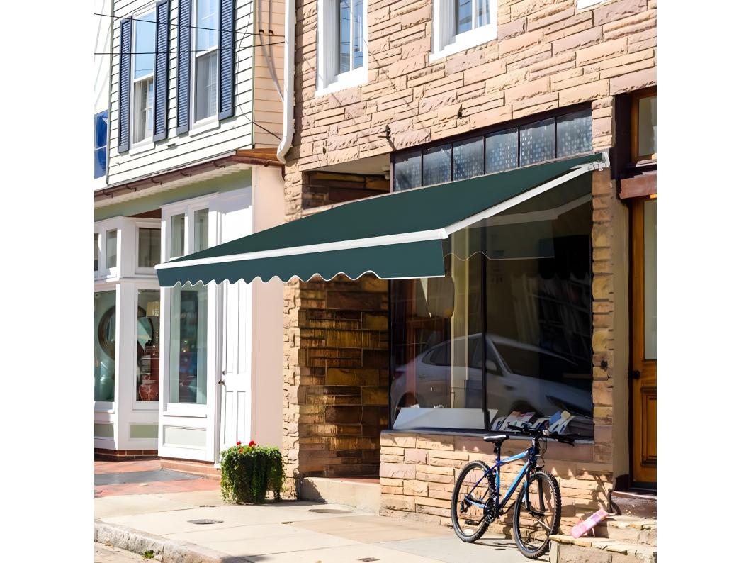 Store Banne de Balcon Rétractable avec Tissu et velours Résistant aux UV et à l'eau, Cadre en Aluminium Angle Réglable 5-35° ,3 x 2,5 m, Vert