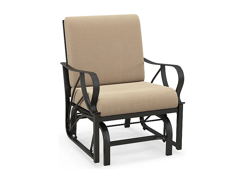 Chaise à Bascule de Jardin avec Coussin, Fauteuil à Bascule en Métal avec Accoudoirs Incurvés, Chaise Berçante Ergonomique, pour Jardin, Cour, Porche, Terrasse
