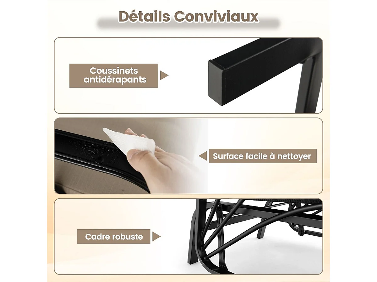 Chaise à Bascule de Jardin avec Coussin, Fauteuil à Bascule en Métal avec Accoudoirs Incurvés, Chaise Berçante Ergonomique, pour Jardin, Cour, Porche, Terrasse