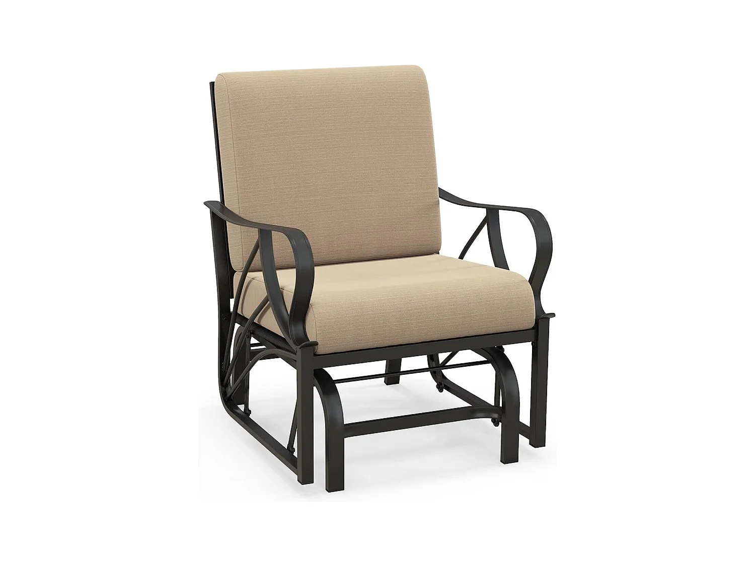 Chaise à Bascule de Jardin avec Coussin, Fauteuil à Bascule en Métal avec Accoudoirs Incurvés, Chaise Berçante Ergonomique, pour Jardin, Cour, Porche, Terrasse