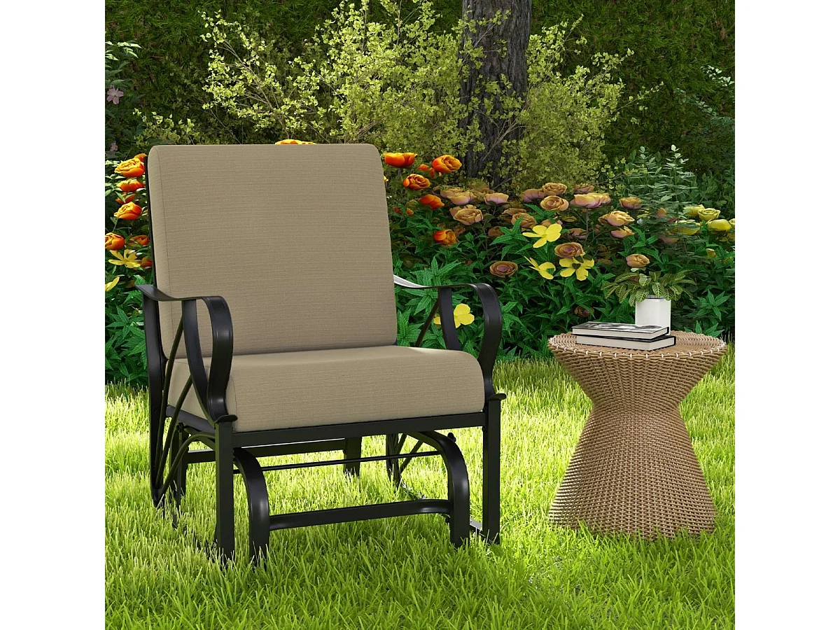 Chaise à Bascule de Jardin avec Coussin, Fauteuil à Bascule en Métal avec Accoudoirs Incurvés, Chaise Berçante Ergonomique, pour Jardin, Cour, Porche, Terrasse