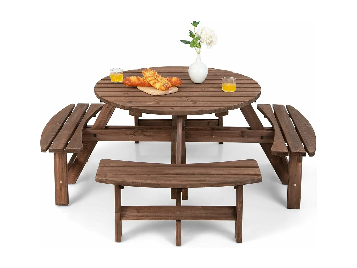 Ensemble Table de Pique-Nique en Bois avec Trou de Parasol, Set Table et Banc Jardin Résistant aux Intempéries Chaque Banc Charge 225 KG pour 8 Personnes, pour Patio Pelouse