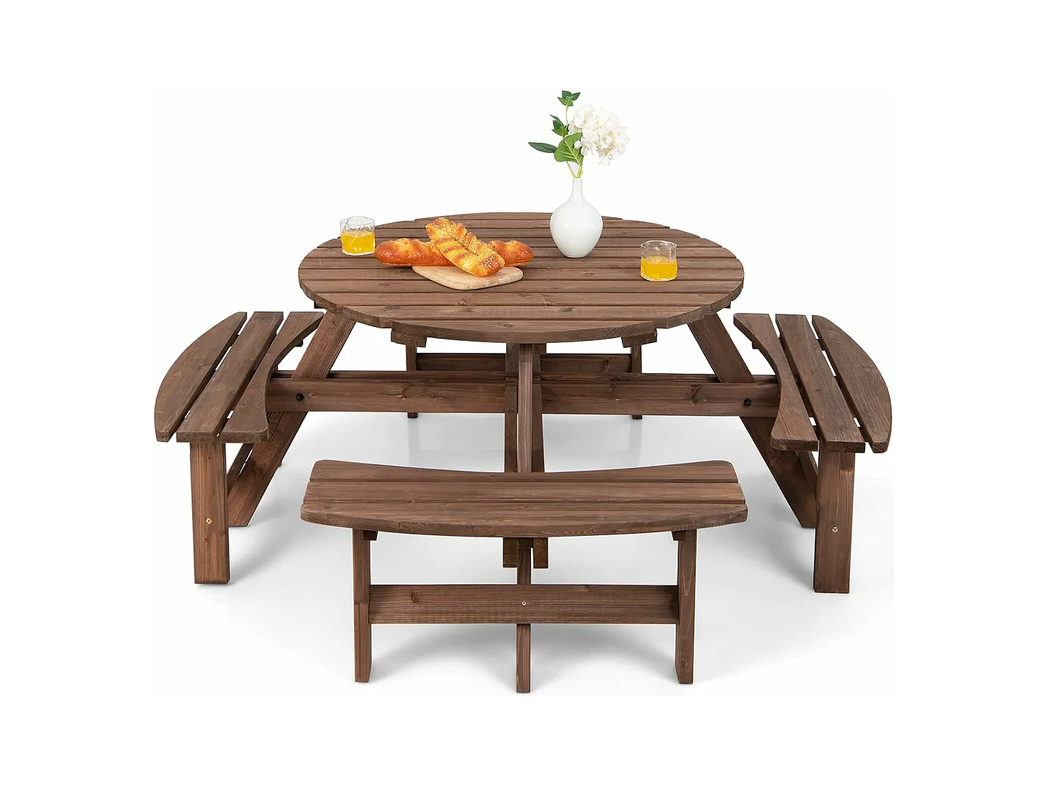Ensemble Table de Pique-Nique en Bois avec Trou de Parasol, Set Table et Banc Jardin Résistant aux Intempéries Chaque Banc Charge 225 KG pour 8 Personnes, pour Patio Pelouse