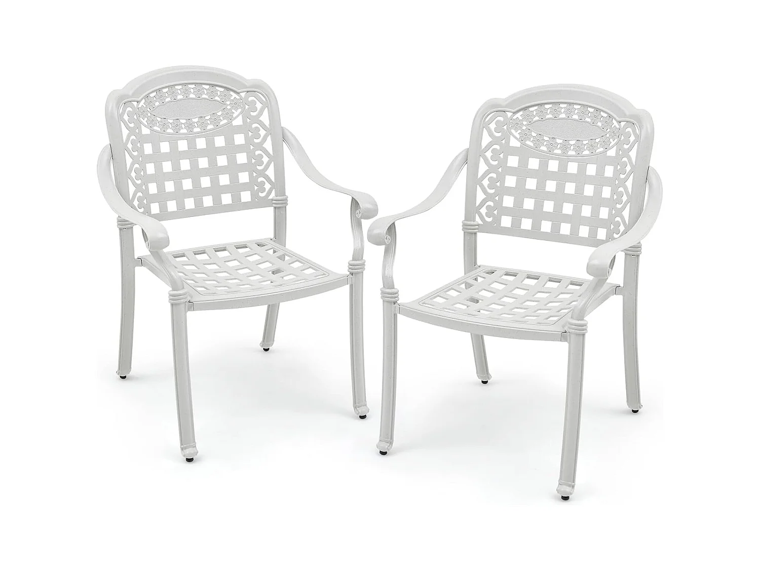 Ensemble de 2 Chaises de Terrasse en Aluminium Coulé, Chaises de Salle à Manger Extérieures avec Accoudoirs, Chaises Empilables pour Jardin, Cour (en Damier, Blanc)