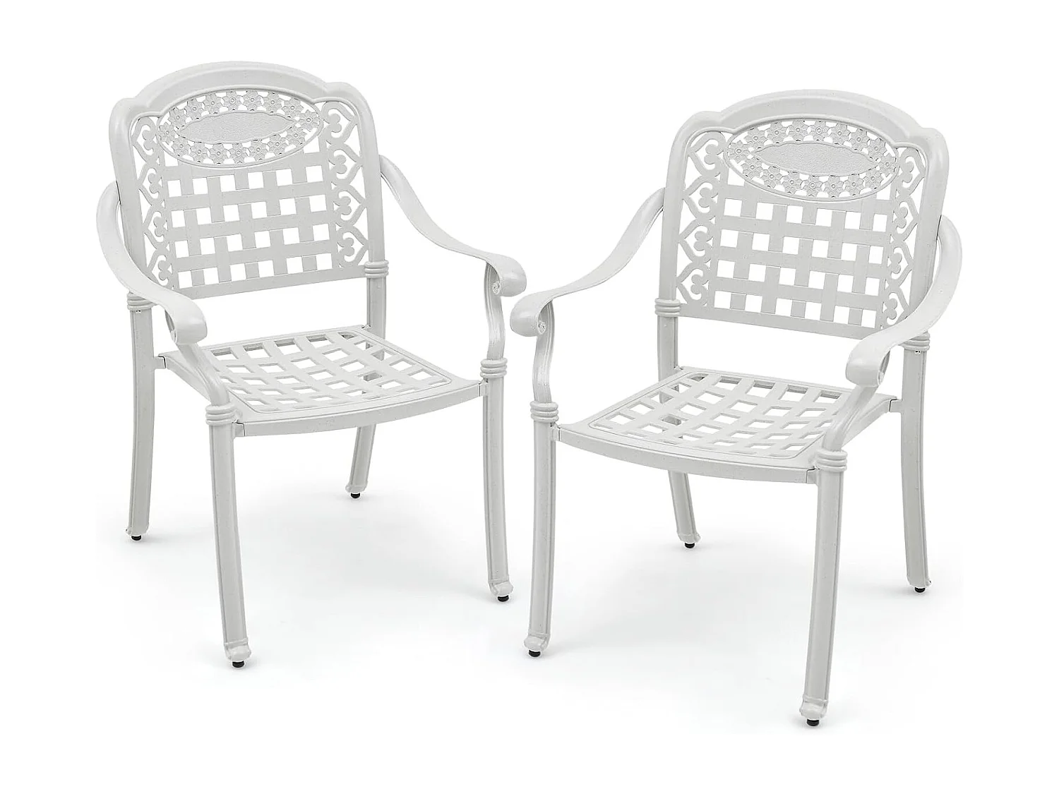 Ensemble de 2 Chaises de Terrasse en Aluminium Coulé, Chaises de Salle à Manger Extérieures avec Accoudoirs, Chaises Empilables pour Jardin, Cour (en Damier, Blanc)
