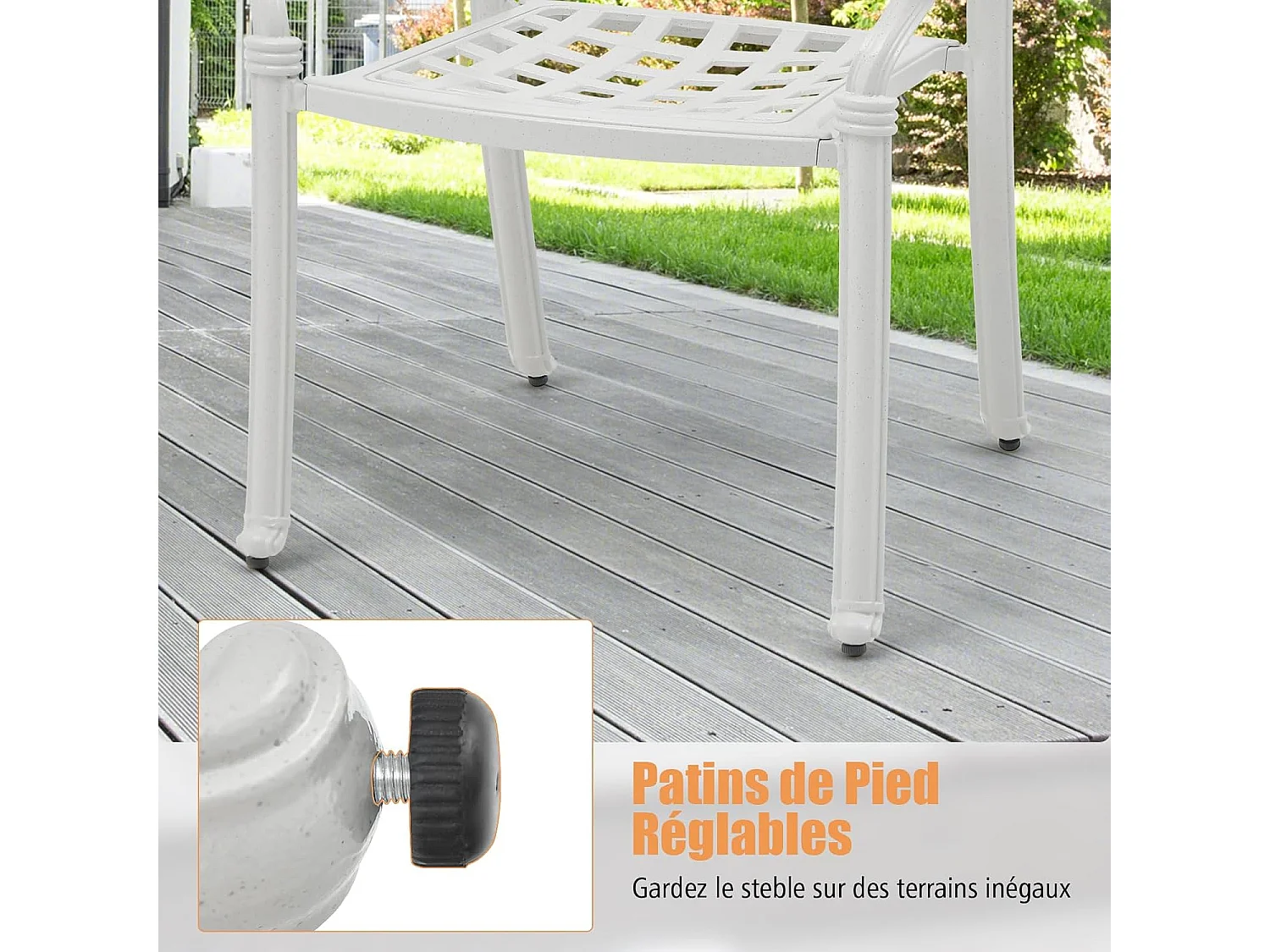 Ensemble de 2 Chaises de Terrasse en Aluminium Coulé, Chaises de Salle à Manger Extérieures avec Accoudoirs, Chaises Empilables pour Jardin, Cour (en Damier, Blanc)