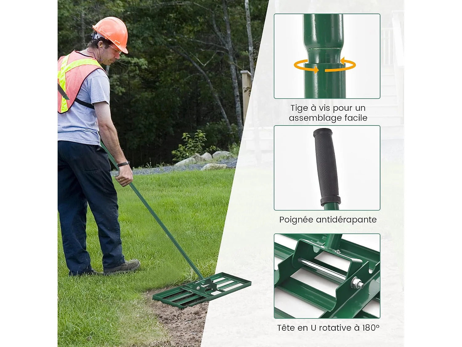 106 x 25 cm Gazonnivelleringshark, Metalen tuinhark met ergonomische handgreep, Gazonnivelleringsgereedschap voor tuin, binnenplaats, golfbaan, boerderij