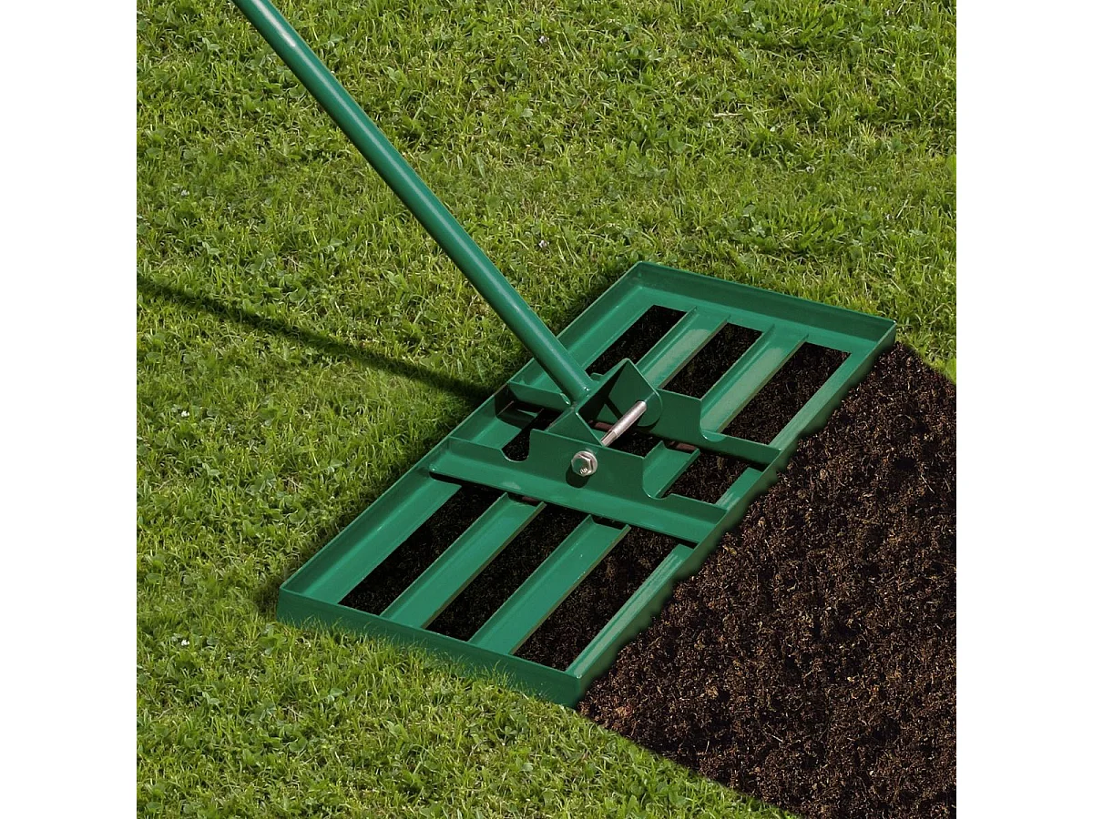 Râteau de Nivellement de Pelouse 106 x 25 cm, Râteau de Jardin en Métal avec Poignée Ergonomique, Outil de Niveau de Pelouse pour Jardin CourTerrain de Golf Ferme