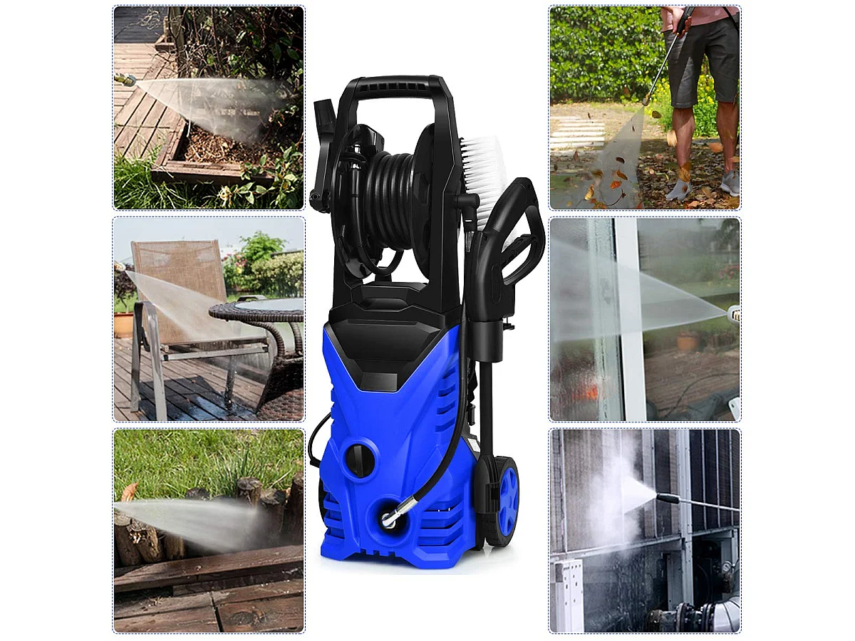 Nettoyeur Haute Pression 140Bar 300L/H avec avec 1 Buse Lotus et 1 Buse Haute Pression, Flexible 5 Mètres contre Punaise de lit Bleu