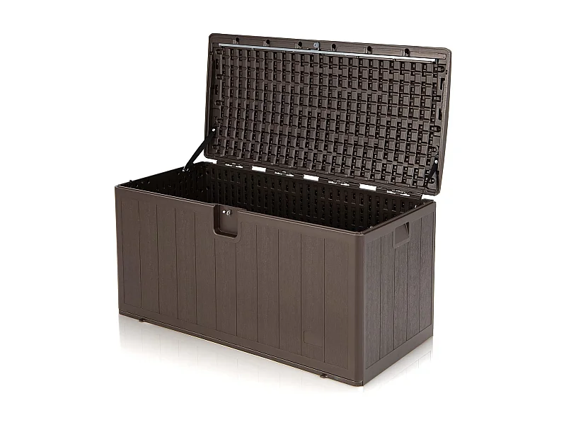 Coffre de Rangement Exterieur XXL 400L-127,5 x 64 x 64 CM avec Poignées Encastrée/Malle de Rangement de Jaridn Verrouillable pour Outils de Jardinage-Marron