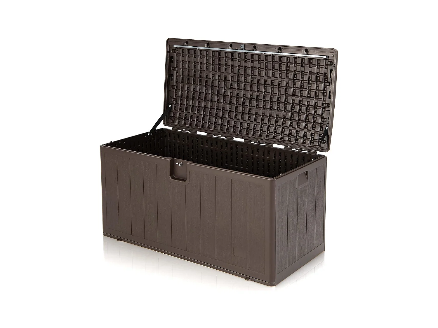Coffre de Rangement Exterieur XXL 400L-127,5 x 64 x 64 CM avec Poignées Encastrée/Malle de Rangement de Jaridn Verrouillable pour Outils de Jardinage-Marron