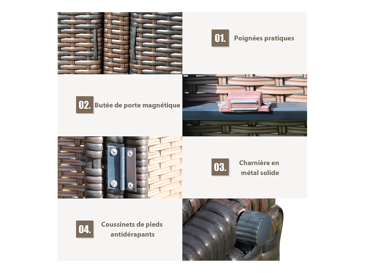 Coffre de Rangement Jardin 335L en Rotin et fibre naturelle PE, Charge Max. 120 kg, Cadre en Acier avec 2 Etagères 115 x 60 x 65 CM（Marron）