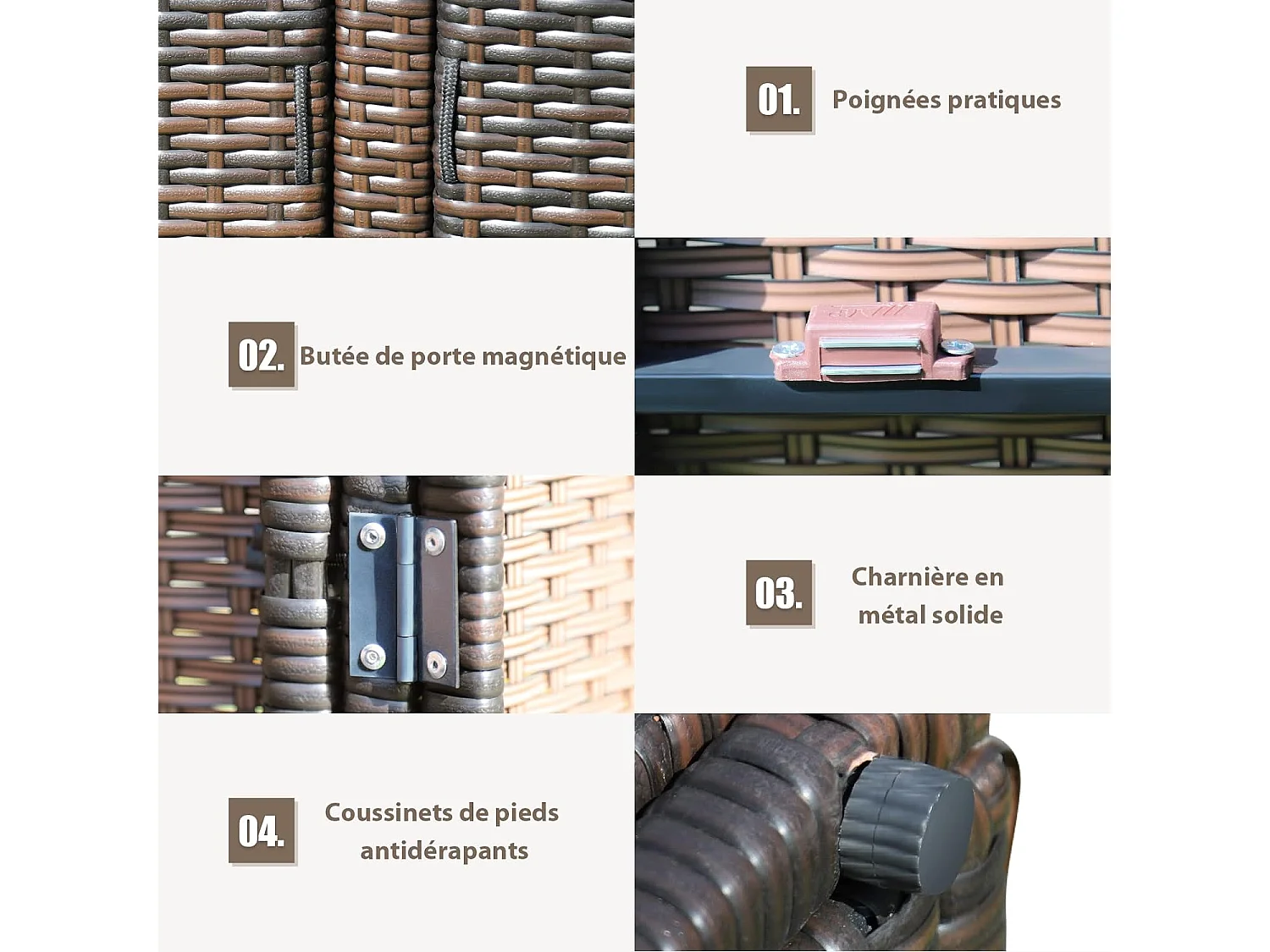 Coffre de Rangement Jardin 335L en Rotin et fibre naturelle PE, Charge Max. 120 kg, Cadre en Acier avec 2 Etagères 115 x 60 x 65 CM（Marron）