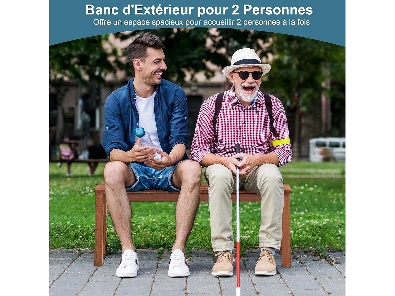 Banc de Jardin en en Bois Massif, Banc de Terrasse sans Dossier avec Assise à Lattes, Charge 150 KG, 2 Places, pour Jardin, Entrée, Cour, 100 x 30,5 x 47 CM