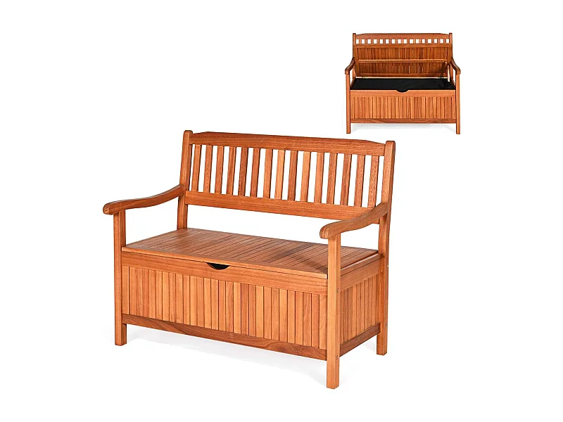 Banc de Jardin 2 Places 107 x 59 x 90 CM en Bois d'Eucalyptus avec Compartiment de Rangement pour Jardin, Terrasse, Balcon