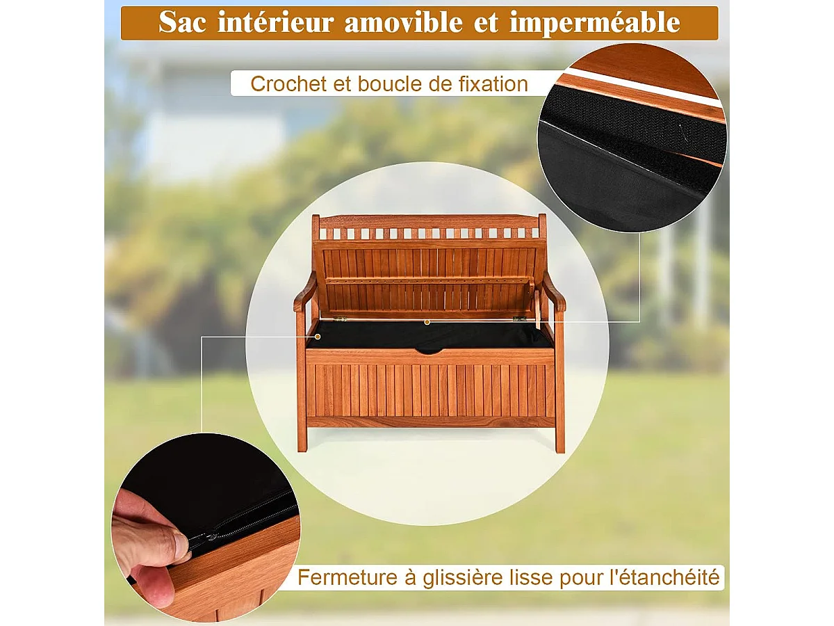 Banc de Jardin 2 Places 107 x 59 x 90 CM en Bois d'Eucalyptus avec Compartiment de Rangement pour Jardin, Terrasse, Balcon