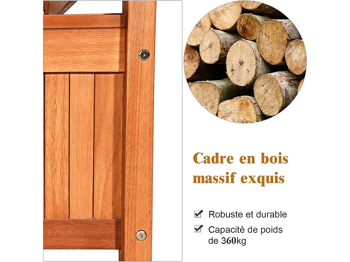 Banc de Jardin 2 Places 107 x 59 x 90 CM en Bois d'Eucalyptus avec Compartiment de Rangement pour Jardin, Terrasse, Balcon