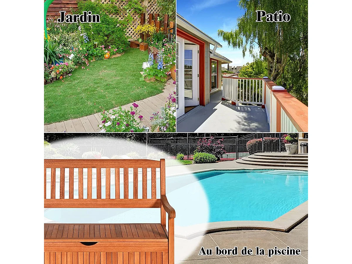 Banc de Jardin 2 Places 107 x 59 x 90 CM en Bois d'Eucalyptus avec Compartiment de Rangement pour Jardin, Terrasse, Balcon