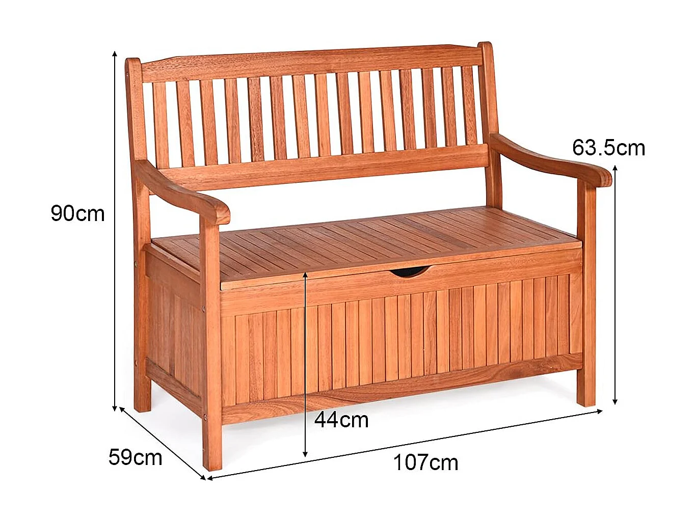 Banc de Jardin 2 Places 107 x 59 x 90 CM en Bois d'Eucalyptus avec Compartiment de Rangement pour Jardin, Terrasse, Balcon