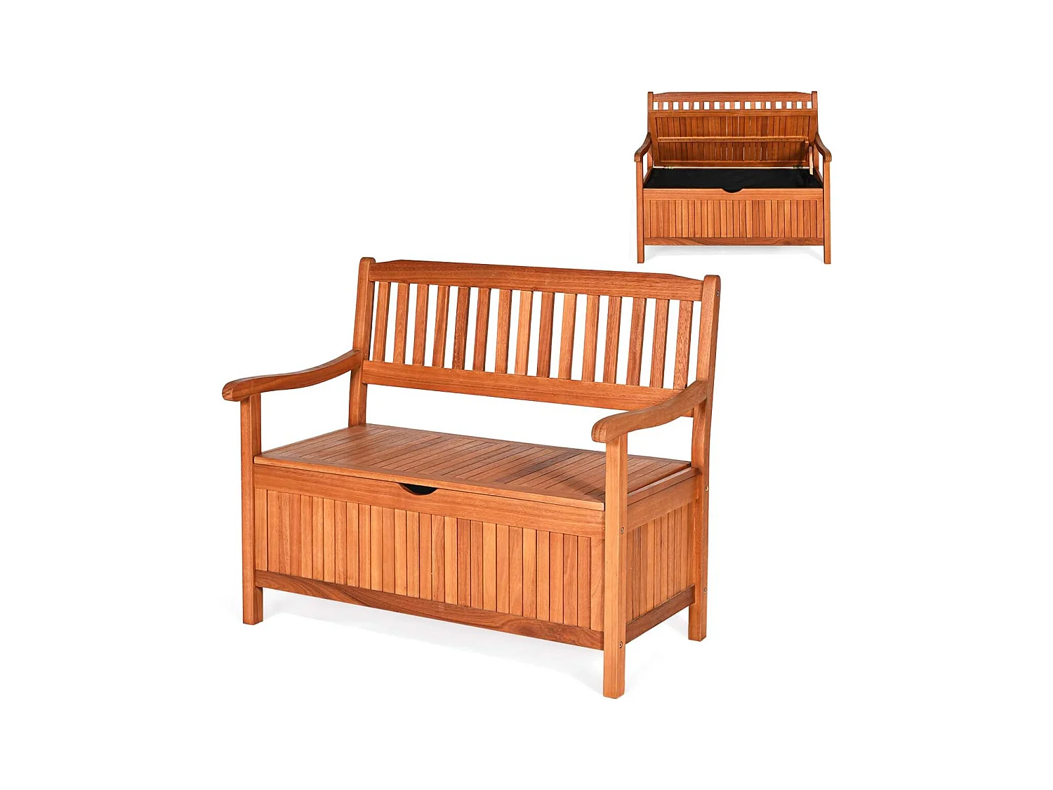 Banc de Jardin 2 Places 107 x 59 x 90 CM en Bois d'Eucalyptus avec Compartiment de Rangement pour Jardin, Terrasse, Balcon