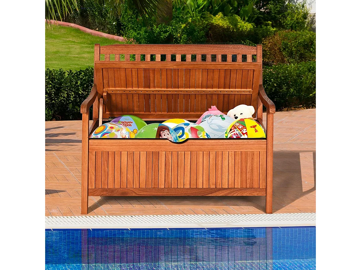 2-Zits Tuinbank 107 x 59 x 90 CM in Eucalyptushout met Opbergvak voor Tuin, Terras, Balkon