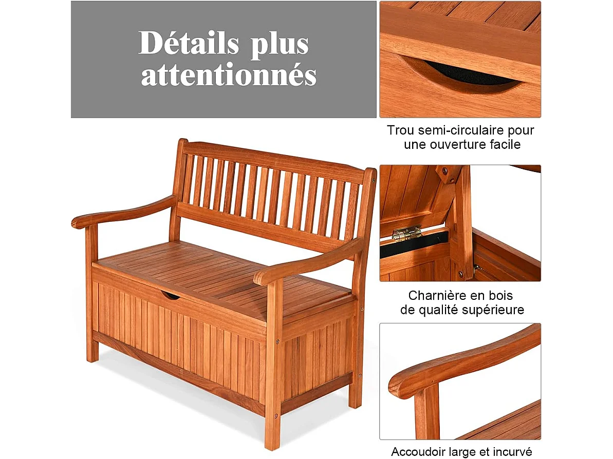 2-Zits Tuinbank 107 x 59 x 90 CM in Eucalyptushout met Opbergvak voor Tuin, Terras, Balkon