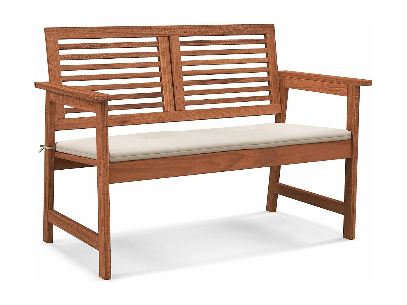 Banc de Jardin en Bois Massif, Banc d'Extérieur 2 Places avec Coussin
