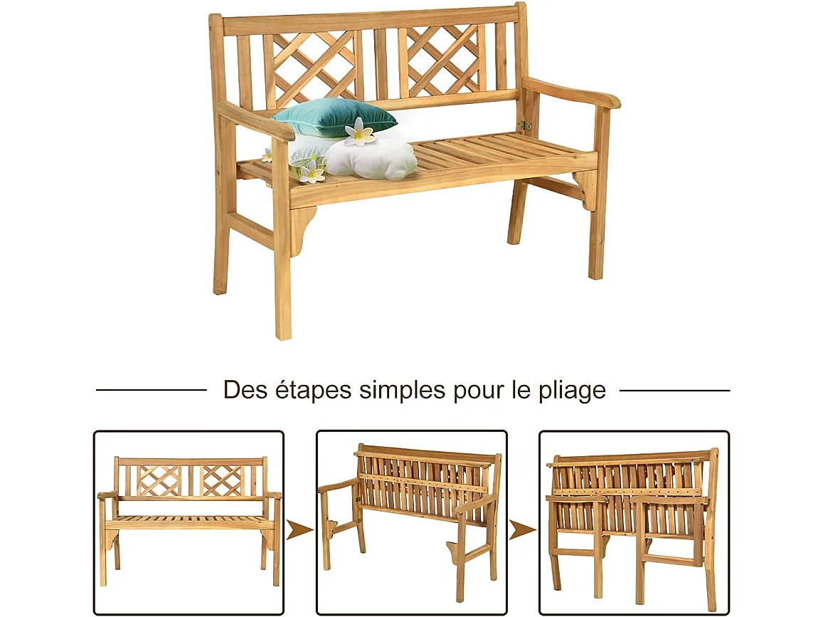 Banc de Jardin en Bois d'Acacia Certifié FSC 120x56x90 cm à 2 Places Dossier Incurvé et Accoudoirs pour Terrasse Balcon ou Jardin