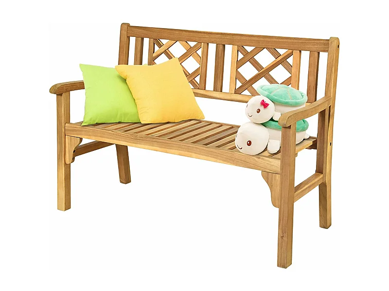 Banc de Jardin en Bois d'Acacia Certifié FSC 120x56x90 cm à 2 Places Dossier Incurvé et Accoudoirs pour Terrasse Balcon ou Jardin