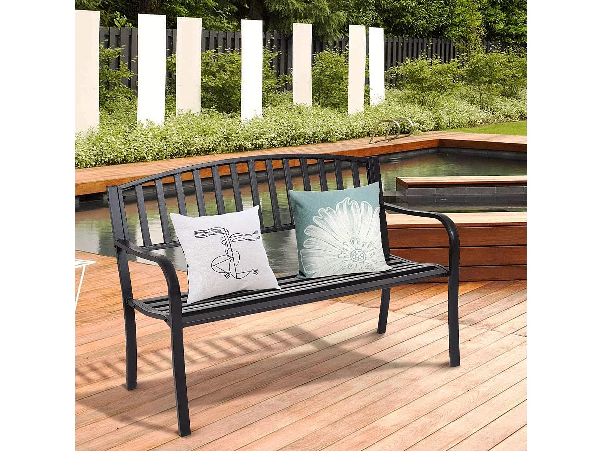 Banc de Jardin Extérieur 3 Personnes Cadre en Métal Charge 240KG pour Pelouse, Terrasse, Véranda, Cour, 127 x 60 x 87CM