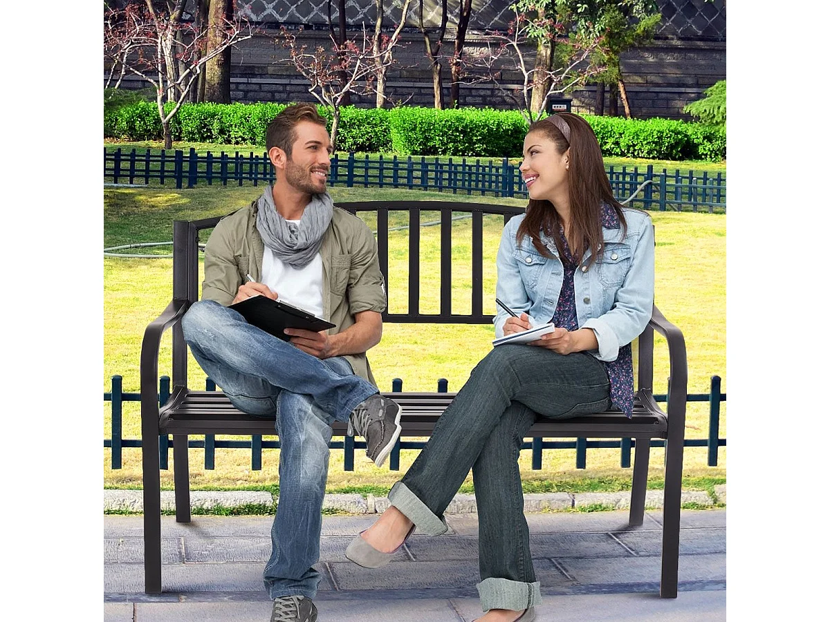 Banc de Jardin Extérieur 3 Personnes Cadre en Métal Charge 240KG pour Pelouse, Terrasse, Véranda, Cour, 127 x 60 x 87CM