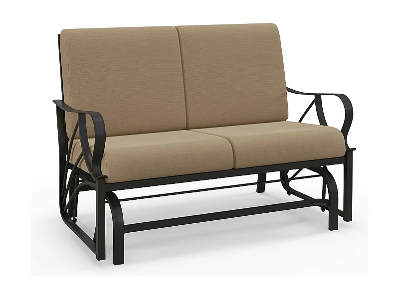 Tuinschommelbank met kussen, metalen schommelstoel met gebogen armleuningen, ergonomische schommelstoel, voor tuin, tuin, terras