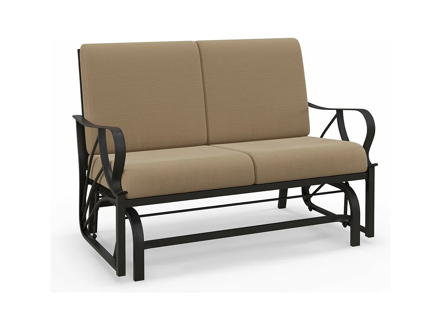 Tuinschommelbank met kussen, metalen schommelstoel met gebogen armleuningen, ergonomische schommelstoel, voor tuin, tuin, terras