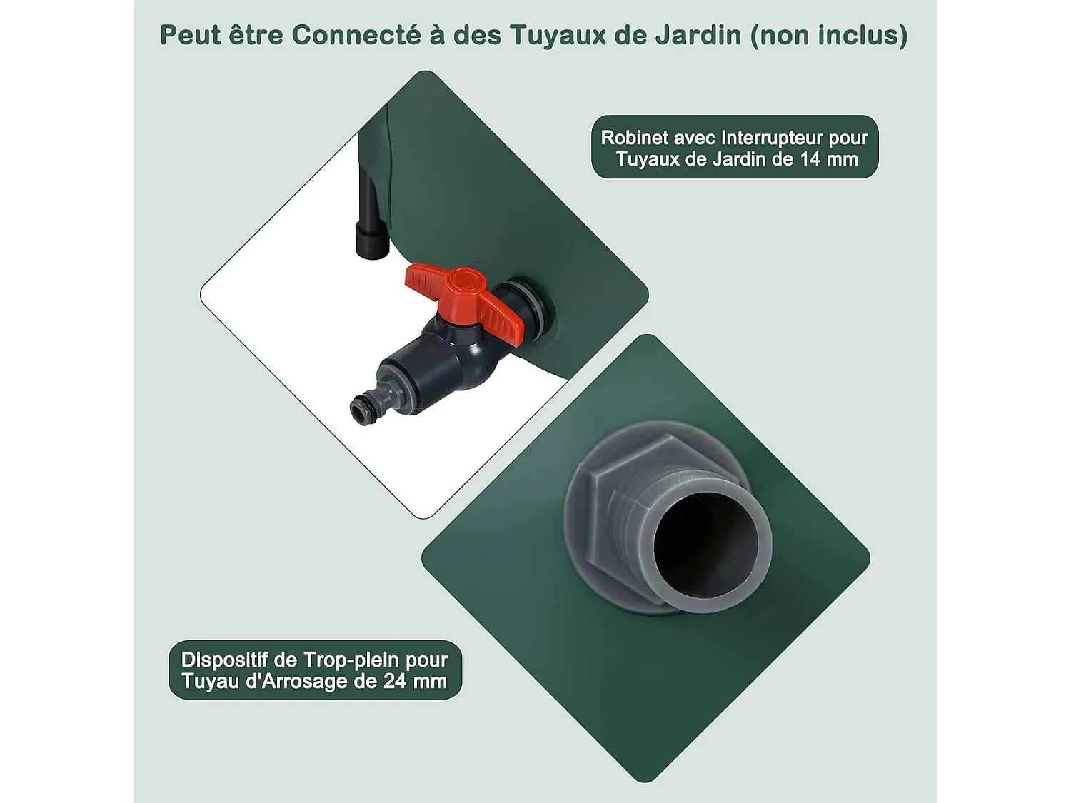 Récupérateur d’Eau de Pluie 225L -Pliable Réservoir à Eau Filtre Ø60 x 80 cm Vert