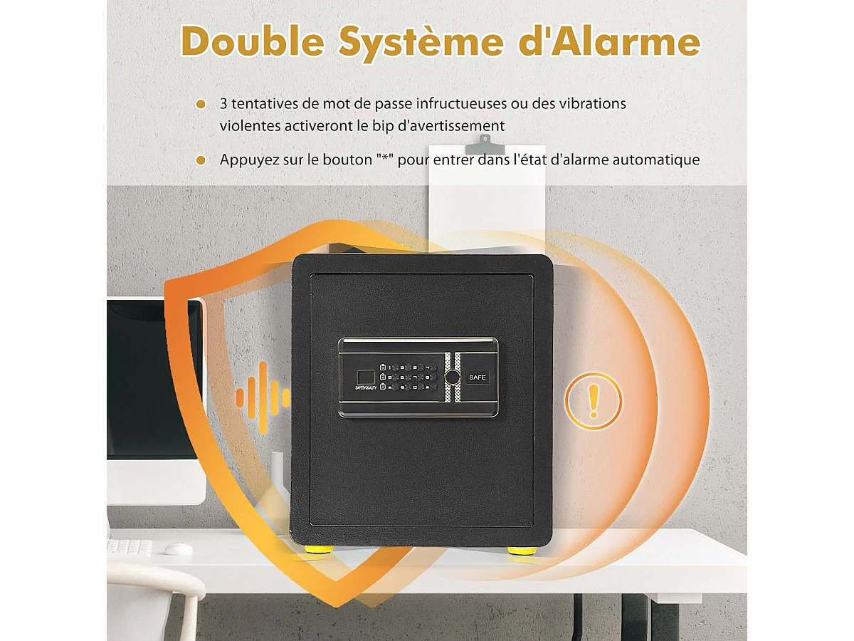 Coffre-fort de Sécurité Électronique 45L, avec Clavier Numérique, Système d'Alarme, Étagère Amovible, 2 Clés Principales et 2 d'Urgence, 36 x 31 x 41 CM