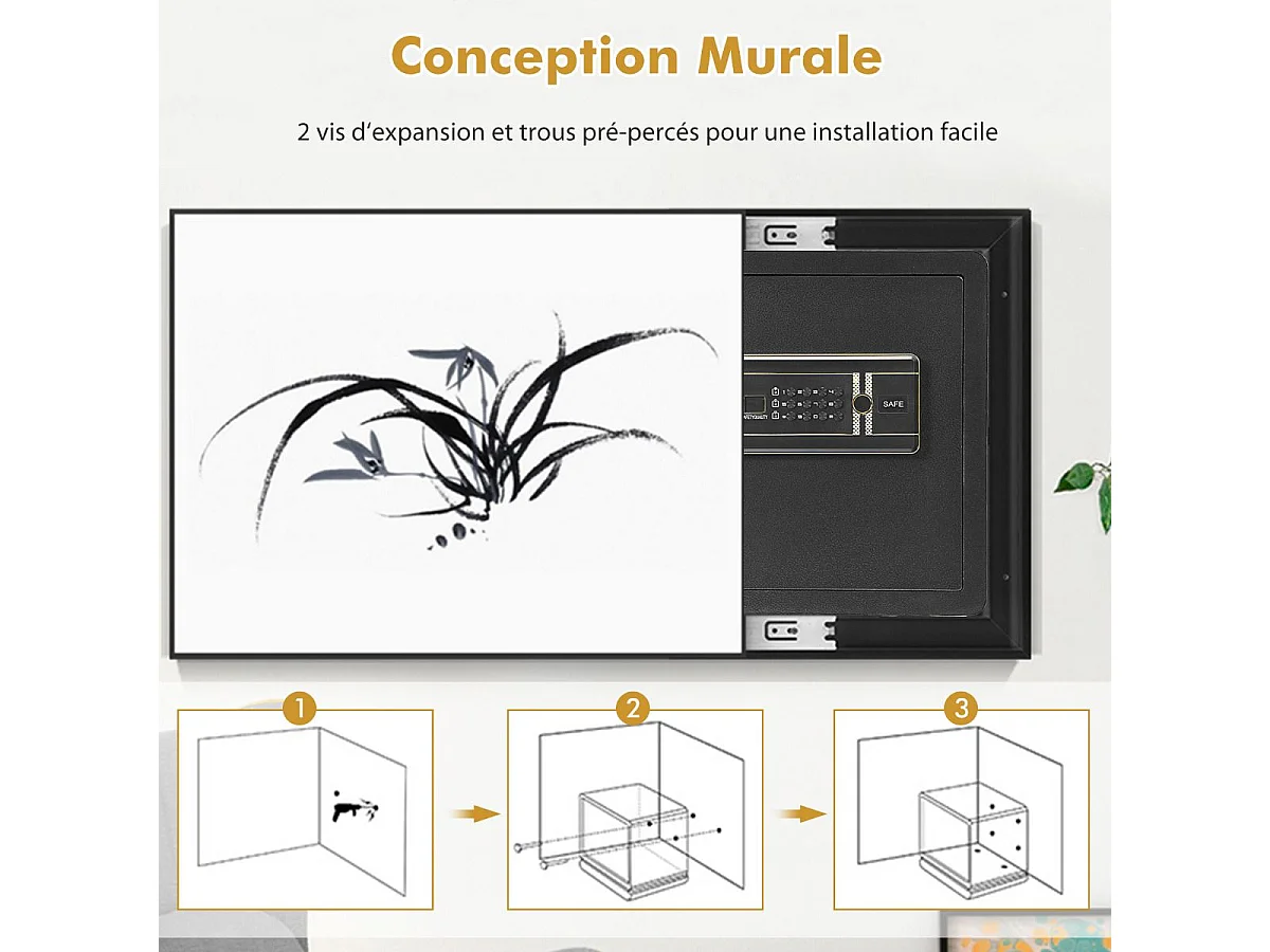 Coffre-fort de Sécurité Électronique 45L, avec Clavier Numérique, Système d'Alarme, Étagère Amovible, 2 Clés Principales et 2 d'Urgence, 36 x 31 x 41 CM