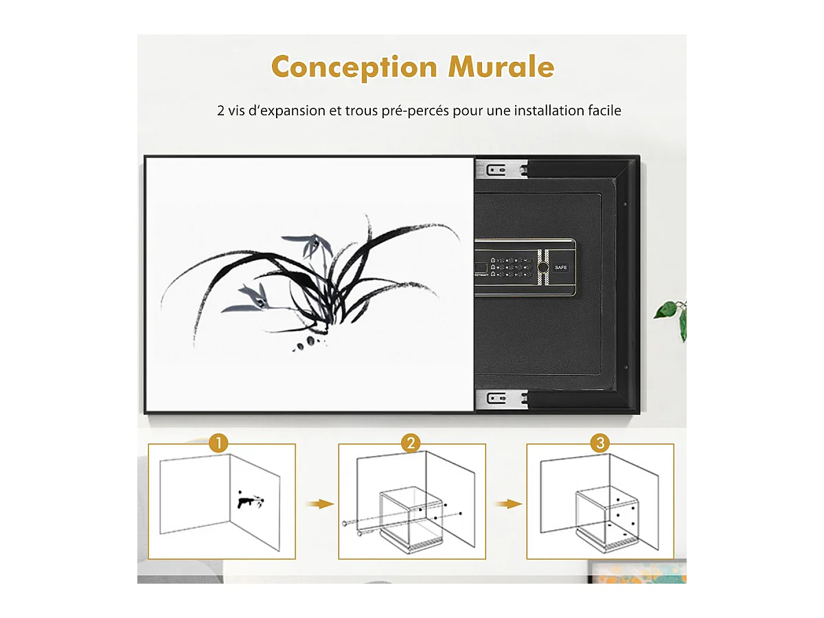 Coffre-fort de Sécurité Électronique 45L, avec Clavier Numérique, Système d'Alarme, Étagère Amovible, 2 Clés Principales et 2 d'Urgence, 36 x 31 x 41 CM