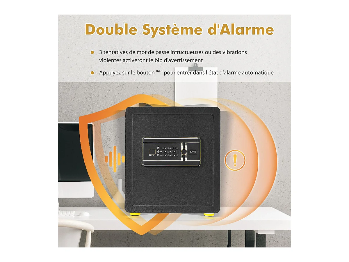 Coffre-fort de Sécurité Électronique 45L, avec Clavier Numérique, Système d'Alarme, Étagère Amovible, 2 Clés Principales et 2 d'Urgence, 36 x 31 x 41 CM